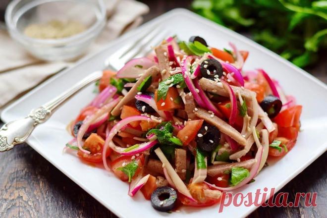 Салат с языком и помидорами