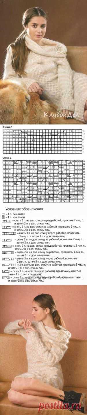 Меланжевое платье и брошь