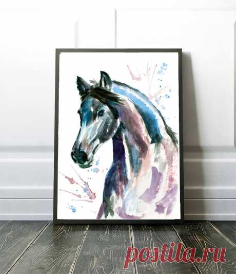 Black Horse watercolour printable picture prints home decor | Etsy Россия