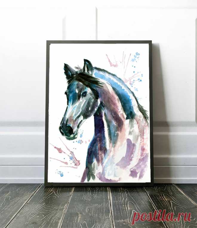 Black Horse watercolour printable picture prints home decor | Etsy Россия