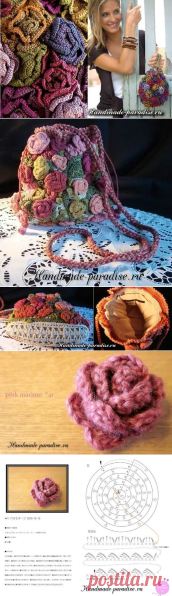 Сумочка в розочках крючком. Схема - Handmade-Paradise