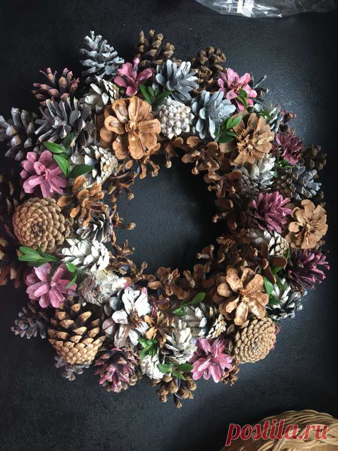 Pink pine cone wreath