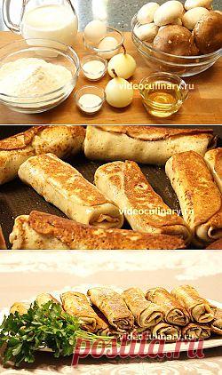 Блинчики с грибами - Видеокулинария.рф - видео-рецепты Бабушки Эммы