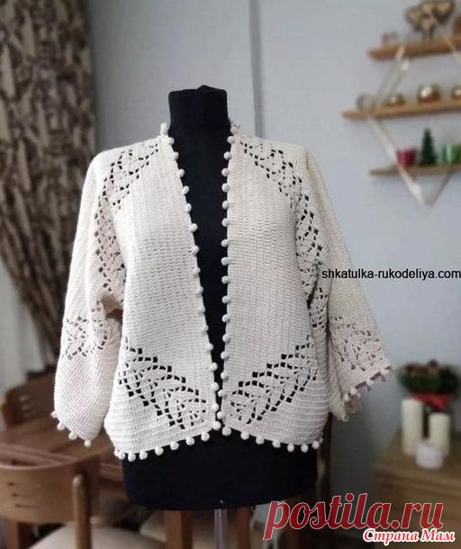 Кардиган с рукавами 3/4 из шестиугольников (схемы). Крючок