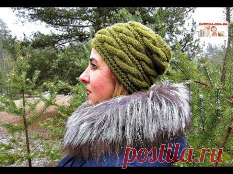 ЖЕНСКАЯ ШАПКА СПИЦАМИ С ПОПЕРЕЧНЫМИ КОСАМИ - МАСТЕР КЛАСС!