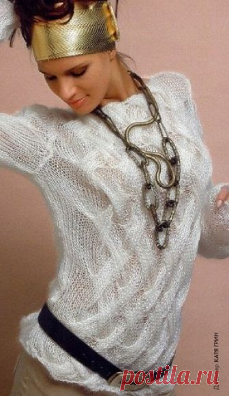 Ажурный пуловер спицами