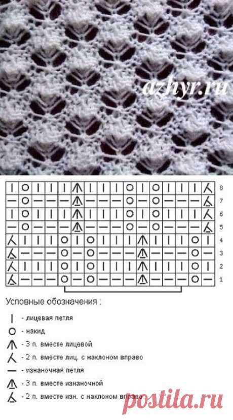большая подборка узоров со схемами для вязания на спицах