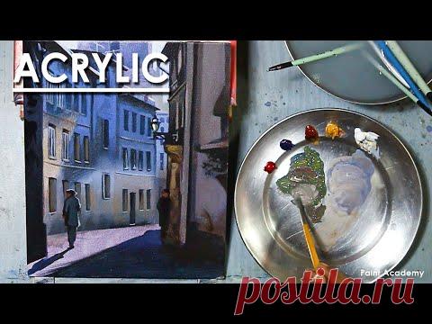 Acrylic Painting : A Composition on A City Lane with Backlit Atmosphere | Cityscape painting