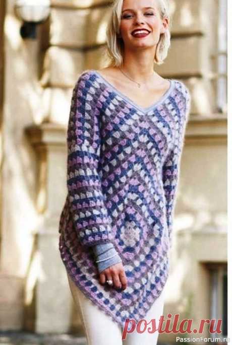Кофта из бабушкиных квадратов Основная часть кофты состоит из двух квадратов связанных крючком. Квадраты вяжутся по классической схеме бабушкиного квадрата, использованы четыре оттенка пушистой мохеровой пряжи. Оригинальная модель вязаной кофты будет стильным дополнением к вашему наряду.Размеры: 36/38 (40/42)Вам...