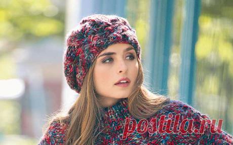 Берет с рельефным узором - схема вязания спицами. Вяжем Береты на Verena.ru