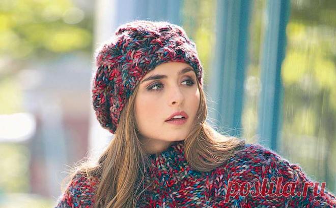Берет с рельефным узором - схема вязания спицами. Вяжем Береты на Verena.ru