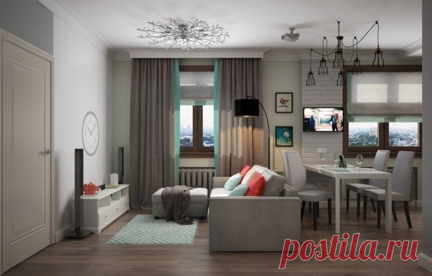 Двушка-студия с удобной планировкой в «сталинке» В квартире для молодой хозяйки с ребенком дизайнеры сделали нестандартную планировку: обустроили спальню и детскую в большой комнате и объединили остальные помещения в одно. Делимся подробностями