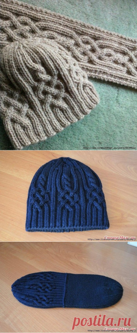 зимняя шапочка &quot;Snowtracks Cap&quot; спицами