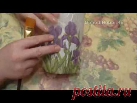 ДЕКУПАЖ НА СТЕКЛЕ. Декор вазы Декупаж на стекле. StudiaHandMade.Ru