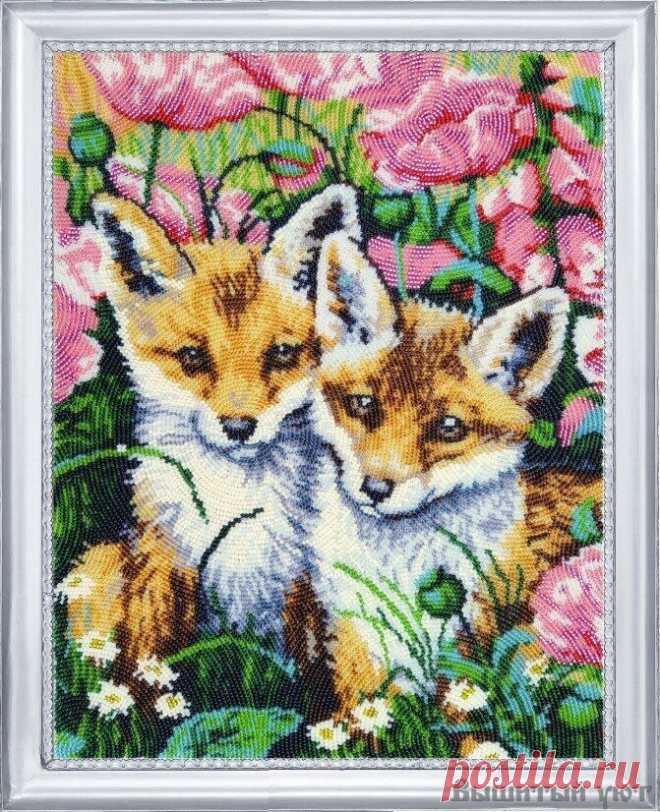 643 Лисята Набор для вышивки бисером Ткань с нанесенным полноцветным рисунком, бисер Preciosa Ornela (Чехия) 18 цветов, игла для вышивания, инструкция.