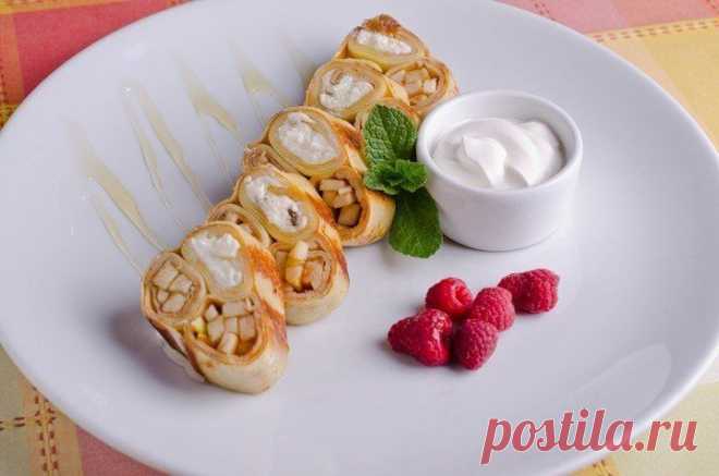 Как приготовить блины с творогом и фруктами - рецепт, ингридиенты и фотографии