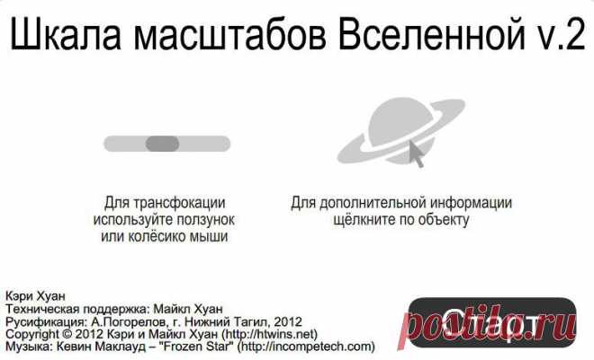 С помощью этого ролика вы сможете совершить путешествие сквозь всю Вселенную, узнать много нового о сути вещей и явлений. Имеется возможность просмотреть все составляющие окружающего мира, начиная с самых мелких его объектов, выйти за пределы "Млечного пути" и увидеть другие, недоступные нам, миры. Щёлкнув мышью по любому объекту (а их более 1000), вы сможете прочесть некоторые сведения о нём. В нижнем правом углу отображается размер объектов в метрах...