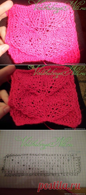 Ажурный узор "Листья" со схемой и описанием. Вязание спицами.