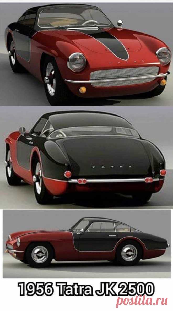 Автомобиль Tatra JK2500. 1956 год. Купе. Вид с разных сторон. Красно - чёрный.