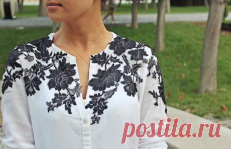 Красивая аппликация из кружева. Идея переделки старой блузки