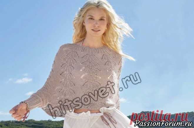 Пончо вязаное спицами - запись пользователя Лисик (Светлана) в сообществе Вязание спицами в категории Вязание для женщин спицами. Схемы вязания спицами Вам потребуется: 300 грамм светло-коричневой пряжи, состоящей из 60% шелка, 40% хлопка; длиной нити 115 метров в 50 граммах; спицы № 5 и 6; круговые спицы № 6; крючок № 5.  Размер пончо: 36-40.