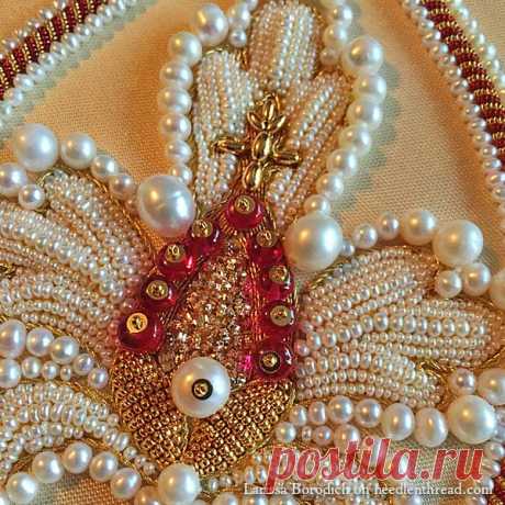 Stylized Pomegranate in Pearl &amp; Goldwork Embroidery – Needle’nThread.com