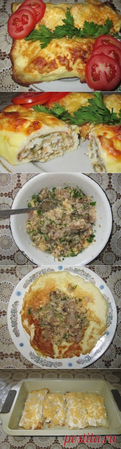 Как приготовить яичные блинчики с курицей и грибами  - рецепт, ингридиенты и фотографии