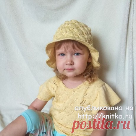 Панамка Бабочки с бусинами спицами. Работа Александры Карвелис, Вязание для детей