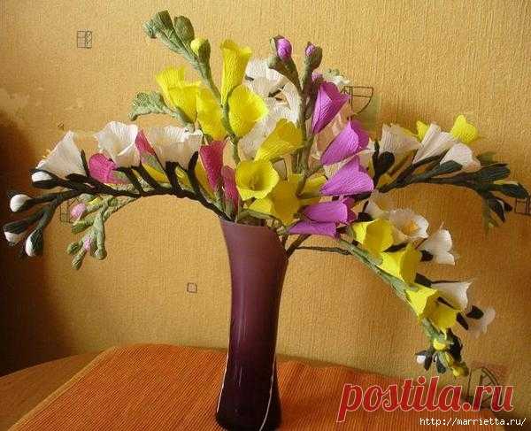 Цветы фрезии и астры из гофрированной бумаги. Фото и видео мастер-класс