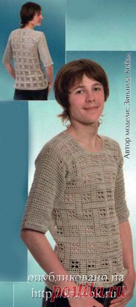 Тениска с клетчатым узором - вязание крючком на kru4ok.ru