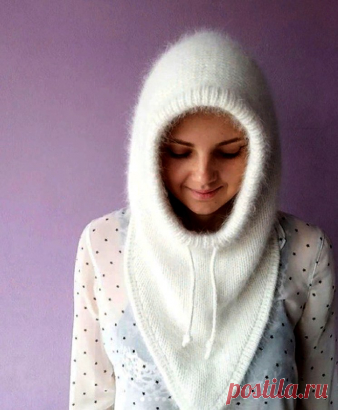 МК двойной зимний капор из пуха норки спицами с большим треугольным снудом (Вязание спицами) — Журнал Вдохновение Рукодельницы