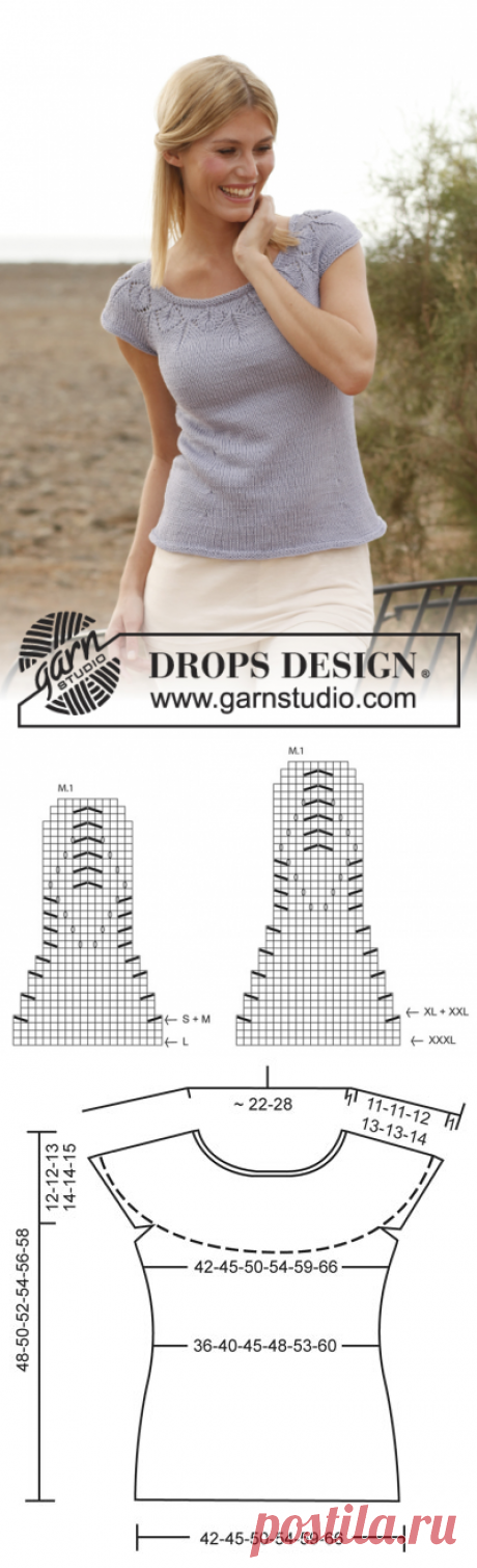 Mirabell - DROPS topp i ”Muskat” med rundfelt bærestk og hullmønster. Str S - XXXL - Free pattern by DROPS Design