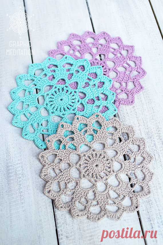 Crochet coasters, 3 Color doily set 6