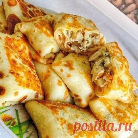 Рецепты в Instagram: «Блинчики с вкусной начинкой!😍😍😍 ⠀ Блины: 500 молоко 280 мука 3 яйца 2 ст л сахара Щепотка соли 3 ст л раст масла ⠀ Начинка: 300 г свежих…»