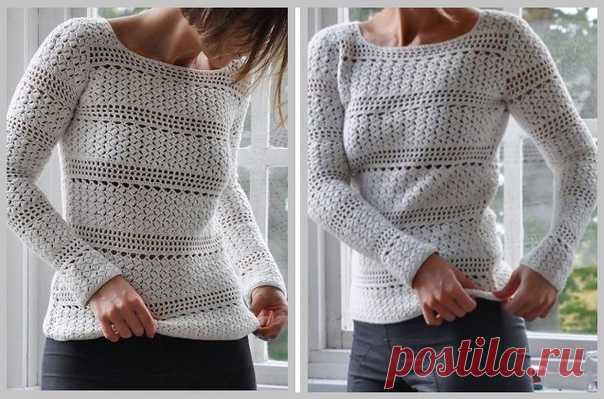 Джемпер крючком с подбором схем
#crochet #вязание_крючком #джемпера_крючком
Белоснежный женский пуловер крючком, связанный из хлопковой пряжи, прекрасный вариант для летних прогулок.

В данной модели мы видим, сочетание простоты и изысканности.

Такую вещь вы не купите в магазине, и редко встретите на улице. Пуловер связанный своими руками, станет отличным дополнением вашего гардероба.

Модель связана двумя видами узора. Первый узор, это сеточка, которая всем нам знакома. ...
