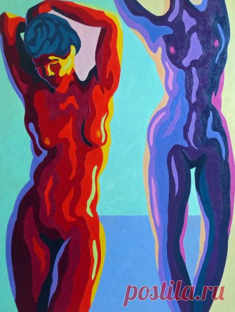TWO DANCING NUDES ii Acrylic painting by Stephen Conroy | Artfinder