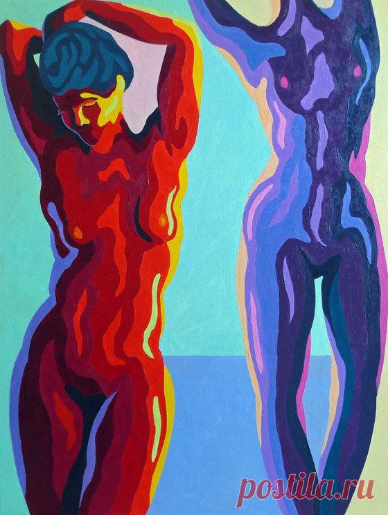 TWO DANCING NUDES ii Acrylic painting by Stephen Conroy | Artfinder