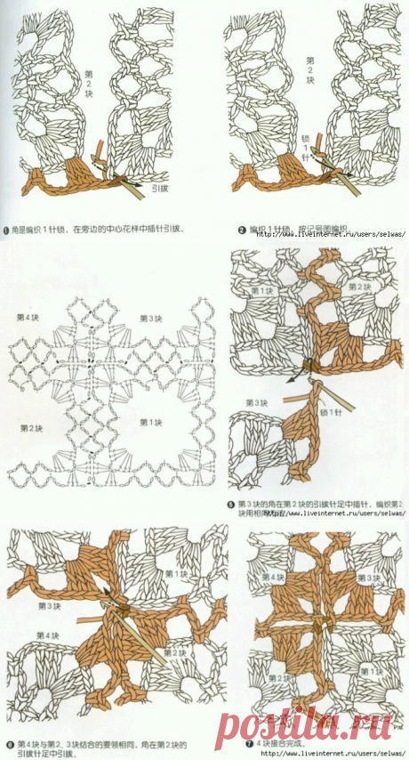 Учебник по способам соединения мотивов, связанных крючком.