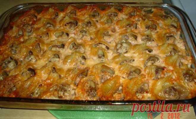 Конкильони фаршированные мясом, под соусом и сыром - Простые рецепты Овкусе.ру