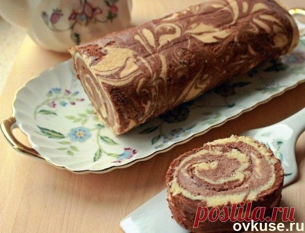 Мраморный рулет с шоколадно-банановым кремом - Простые рецепты Овкусе.ру