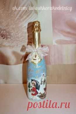 Декупаж новогодней бутылки шампанского - Декупаж - Рукоделие и творчество - Каталог статей - Рукоделие-мое хобби
