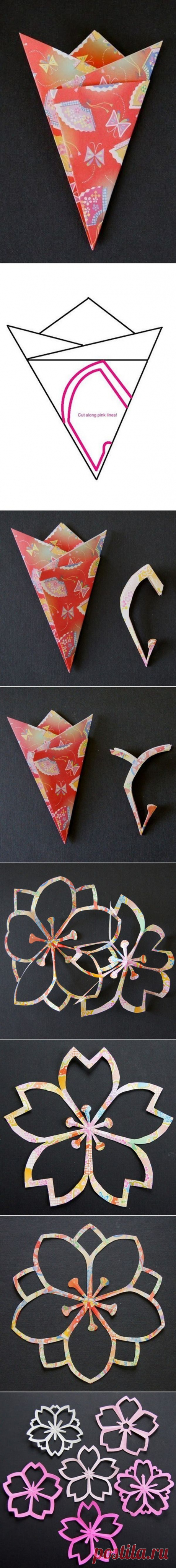 DIY Sakura Киригами Бумажные цветы | www.FabArtDIY.com