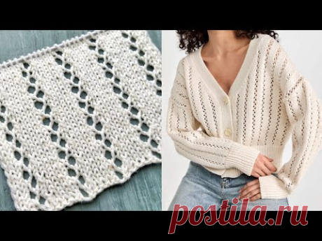 Очень простой ажурный узор спицами / Узор симпатичного кардигана от A.L.C.
