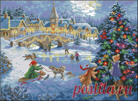 Накануне Рождества на катке - Пейзажи, здания - Схемы вышивки на shemka.at.ua - Схемка