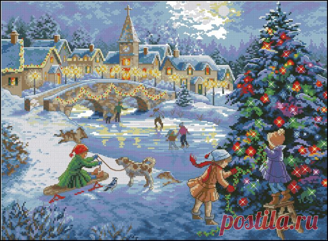 Накануне Рождества на катке - Пейзажи, здания - Схемы вышивки на shemka.at.ua - Схемка