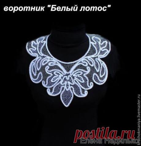 Купить воротник крючком "Белый лотос" - белый, орнамент, воротничок, воротничок съемный, воротничок ажурный