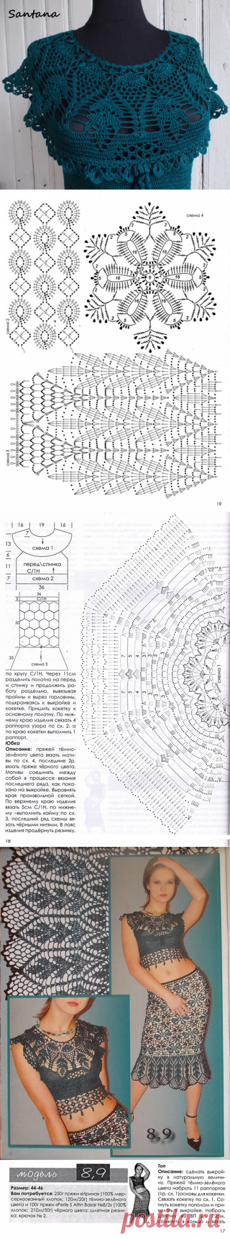 Кофточка на круглой кокетке и 2-х цветная юбка из мотивов (сарафан