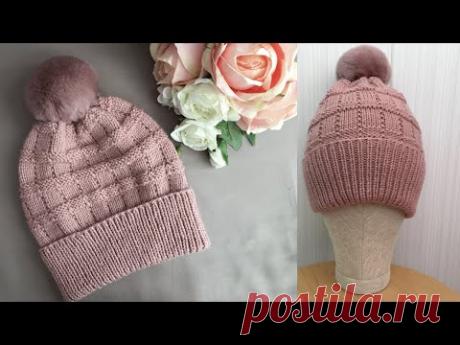 ДВУСТОРОННЯЯ ВЯЗАНАЯ ШАПКА &quot;ГАРМОШКА&quot;