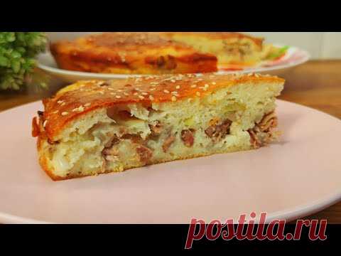 Заливной пирог на сметане с рыбными консервами