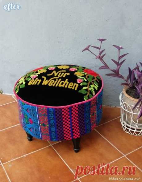 Старые табуретки в красивые османские пуфики, мастер-класс